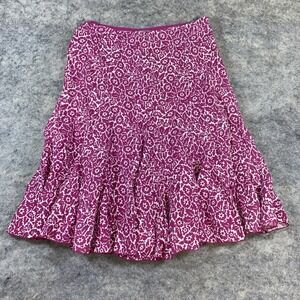 Liz Claiborne Skirt Women's 16 Magenta & White Floral Flared Linen Vacation Work